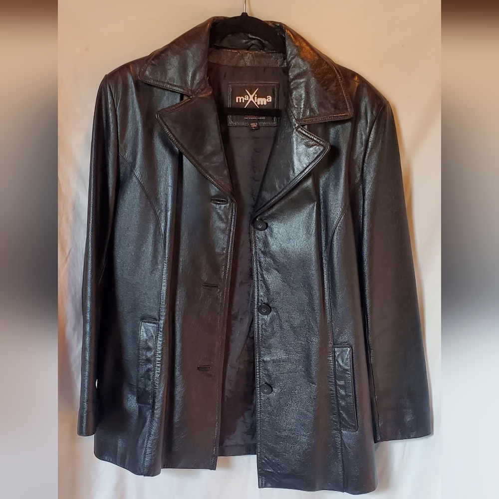 Maxima Black Leather Jacket size Large vintage